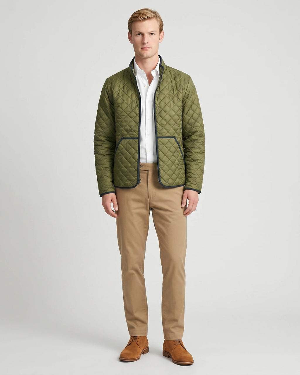 Chaqueta Acolchada (Diamond Liner) Brooks Brothers CH00133 - Verde Medio - Modelo cuerpo completo