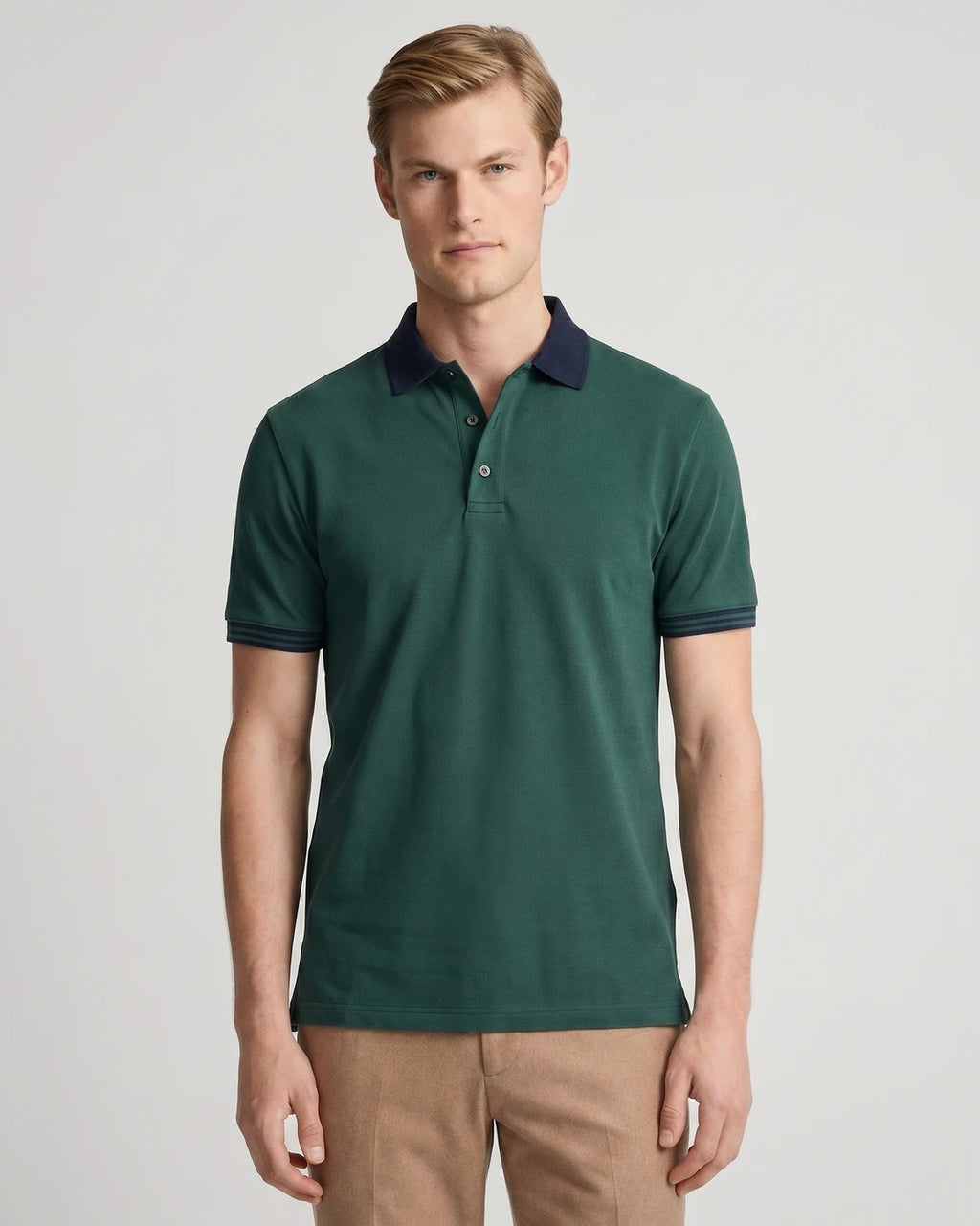 Camiseta Polo Classic Fit Perry Ellis CM00129 - Verde Oscuro - Modelo plano americano lookbook