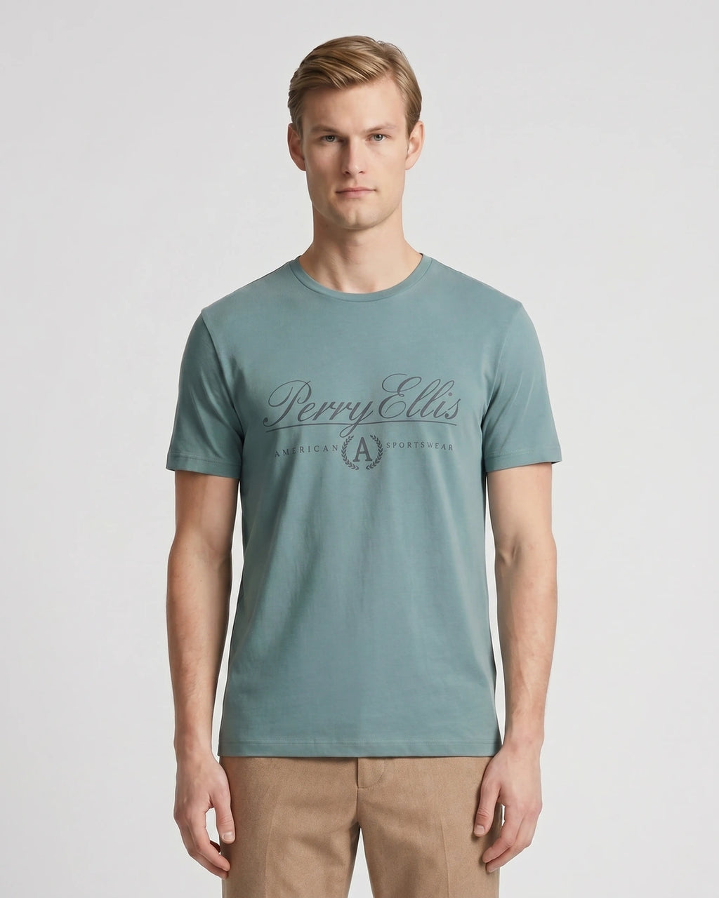 T-Shirt Perry Ellis TS00020 - Verde - Modelo plano americano lookbook
