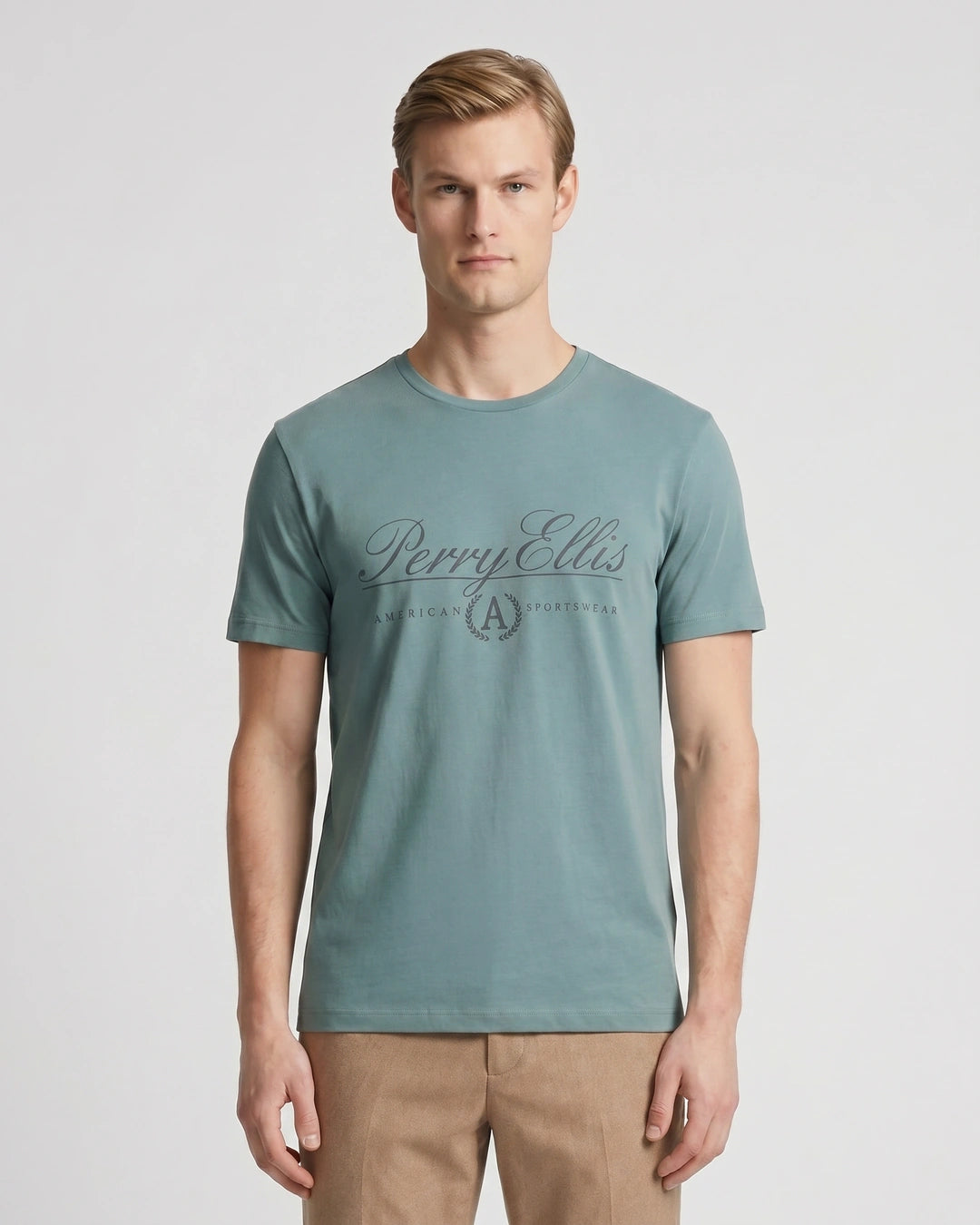 T-Shirt Perry Ellis TS00020 - Verde - Modelo plano americano lookbook