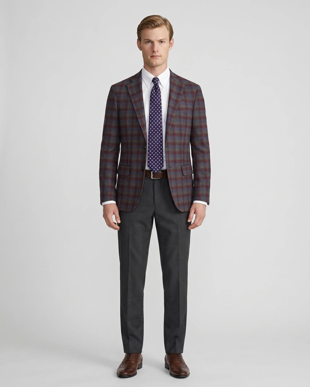 Saco Cuadros Classic Fit Guy Laroche SA00479 - Vino - Modelo cuerpo completo