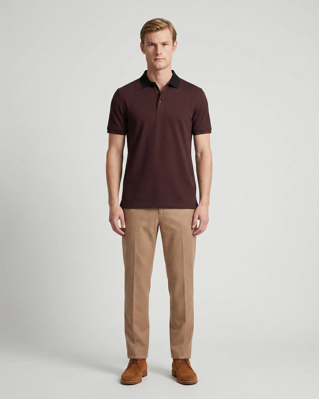 Camiseta Polo Classic Fit Perry Ellis CM00129 - Vino - Modelo cuerpo completo
