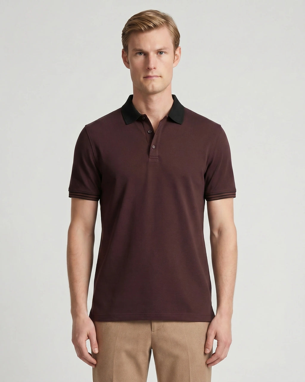 Camiseta Polo Classic Fit Perry Ellis CM00129 - Vino - Modelo plano americano lookbook