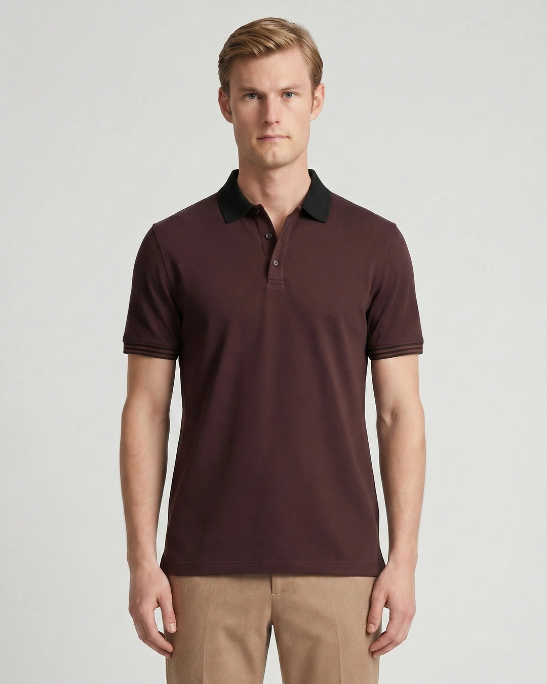 Camiseta Polo Classic Fit Perry Ellis CM00129 - Vino - Modelo plano americano lookbook