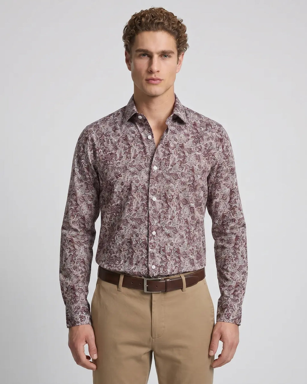 Camisa Sport Perry Ellis CS00908 - Vino - Modelo plano americano lookbook