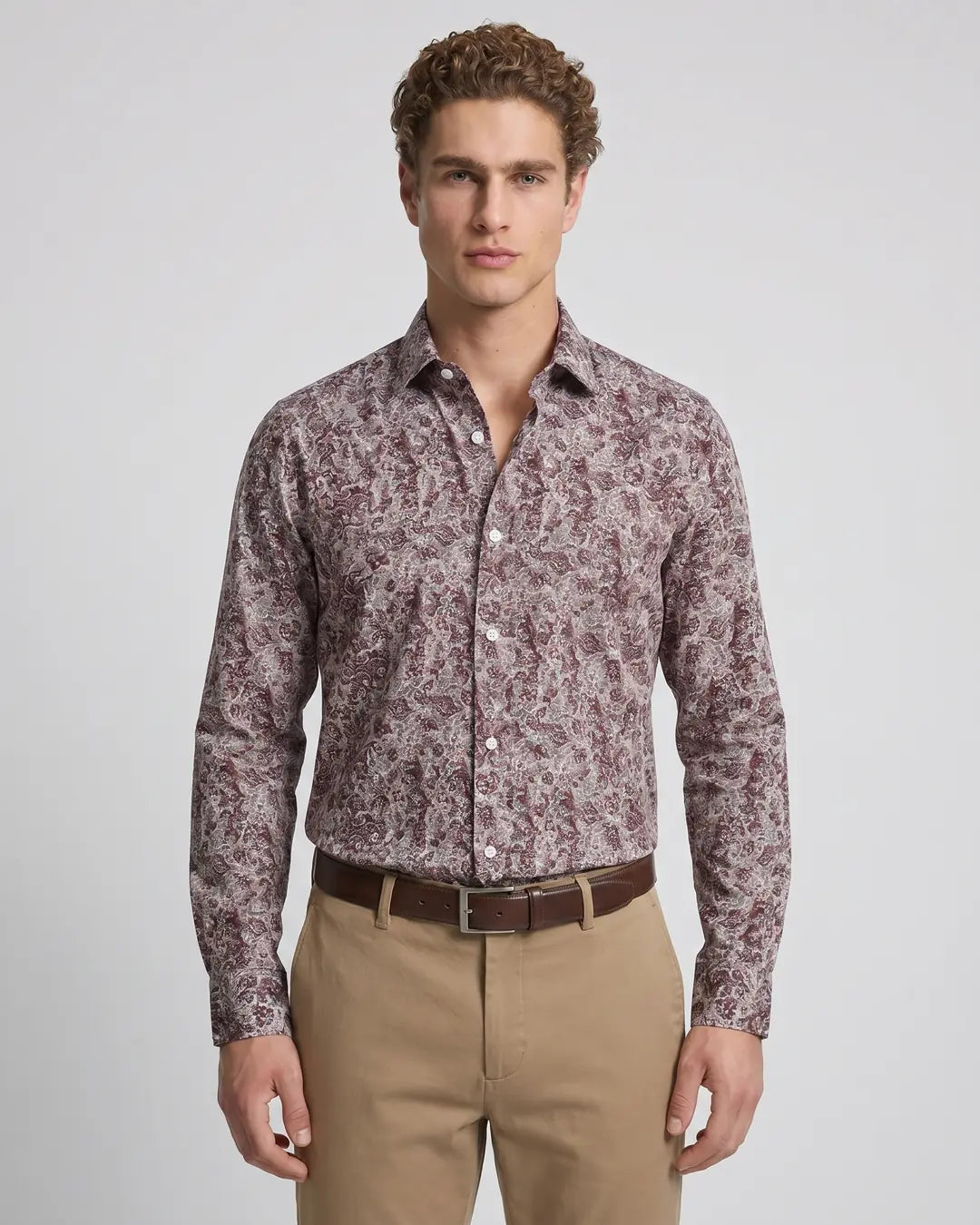 Camisa Sport Perry Ellis CS00908 - Vino - Modelo plano americano lookbook Imagen principal del producto