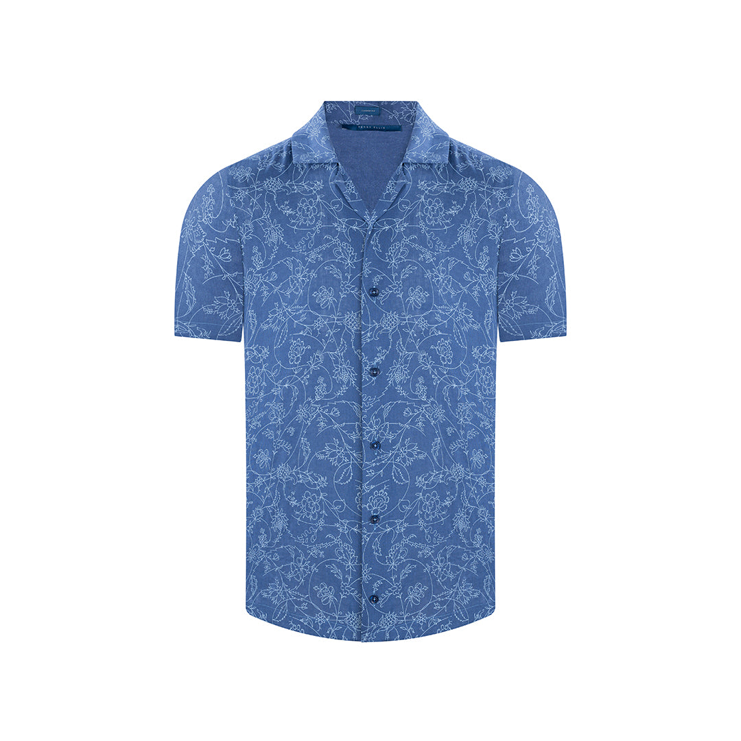 Camisa manga corta en color azul de Perry Ellis CS00895013