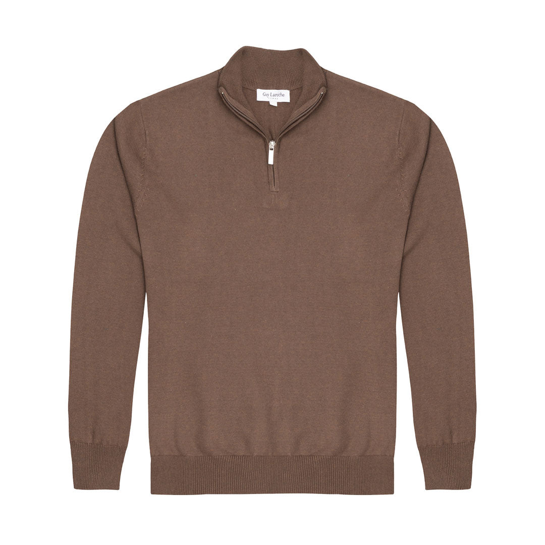 Sweater Guy Laroche Half Zip SW00071 - Café Oscuro - Frente ghost mannequin Imagen principal del producto