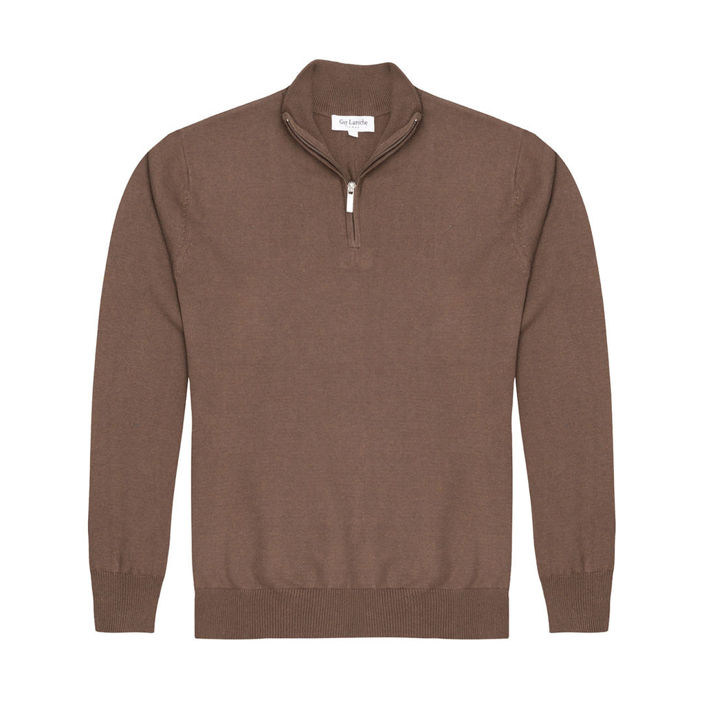 Sweater Guy Laroche Half Zip SW00071 - Café Oscuro - Frente ghost mannequin